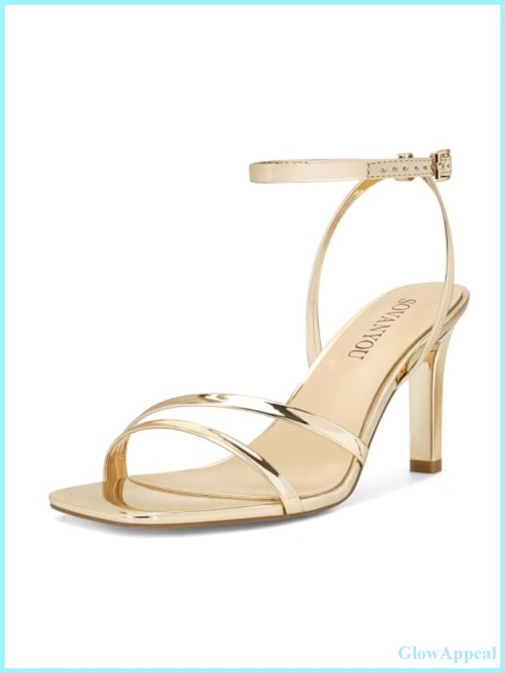 Women's Square Open Toe Strappy High Heel Sandals with Ankle Strap